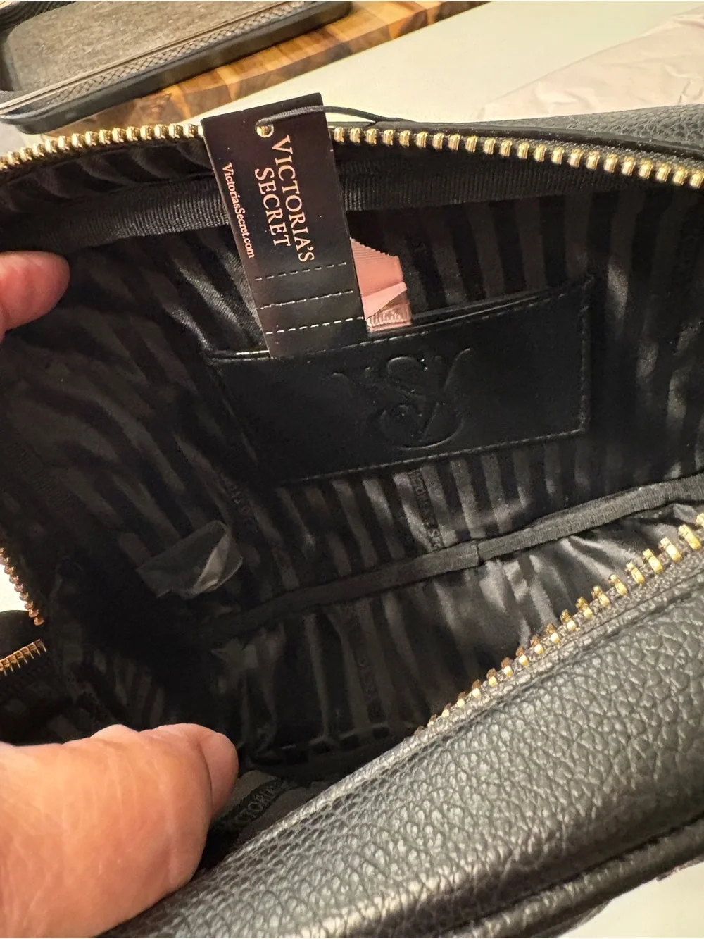 Victoria’s Secret Black Quilted Crossbody Bag with Gold Logo